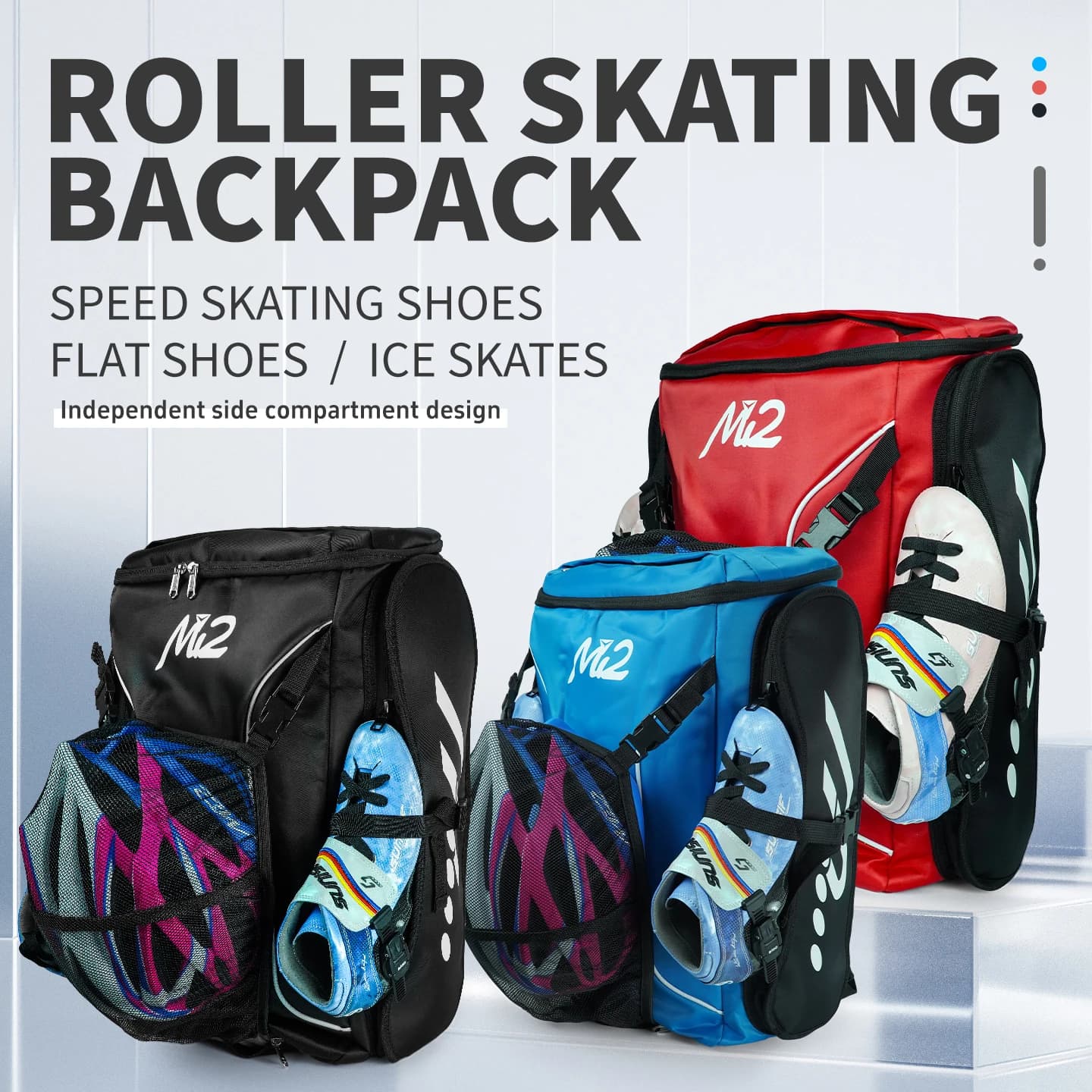 Zaino per pattini da hockey su ghiaccio a rotelle per pattinaggio su quattro velocità in linea Comodo contenitore per scarponi da sci e casco da viaggio