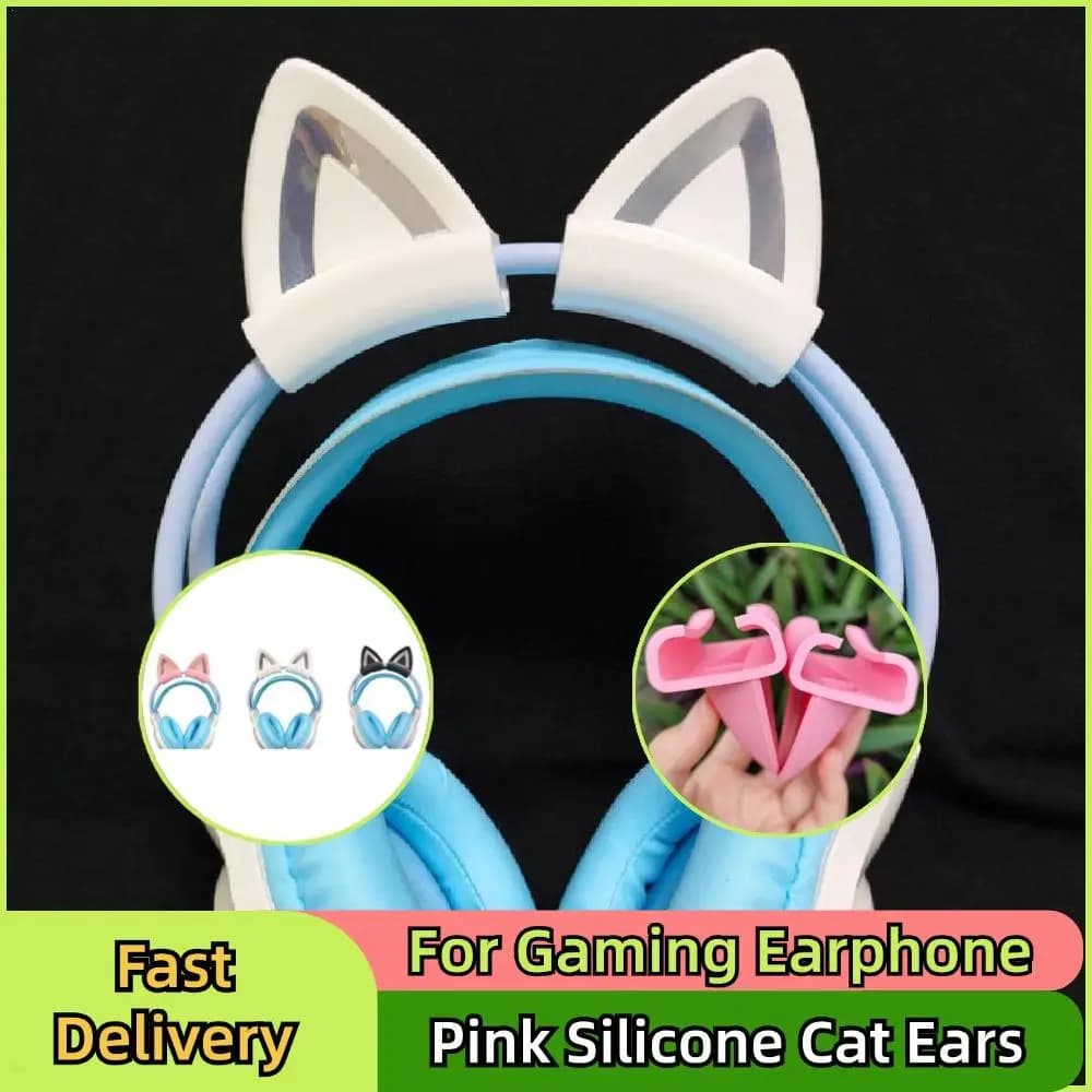 Accessori per cuffie con orecchie di gatto in silicone rosa per auricolari Cuffie da gioco Attacco per cuffie stereo Decorazione leggera