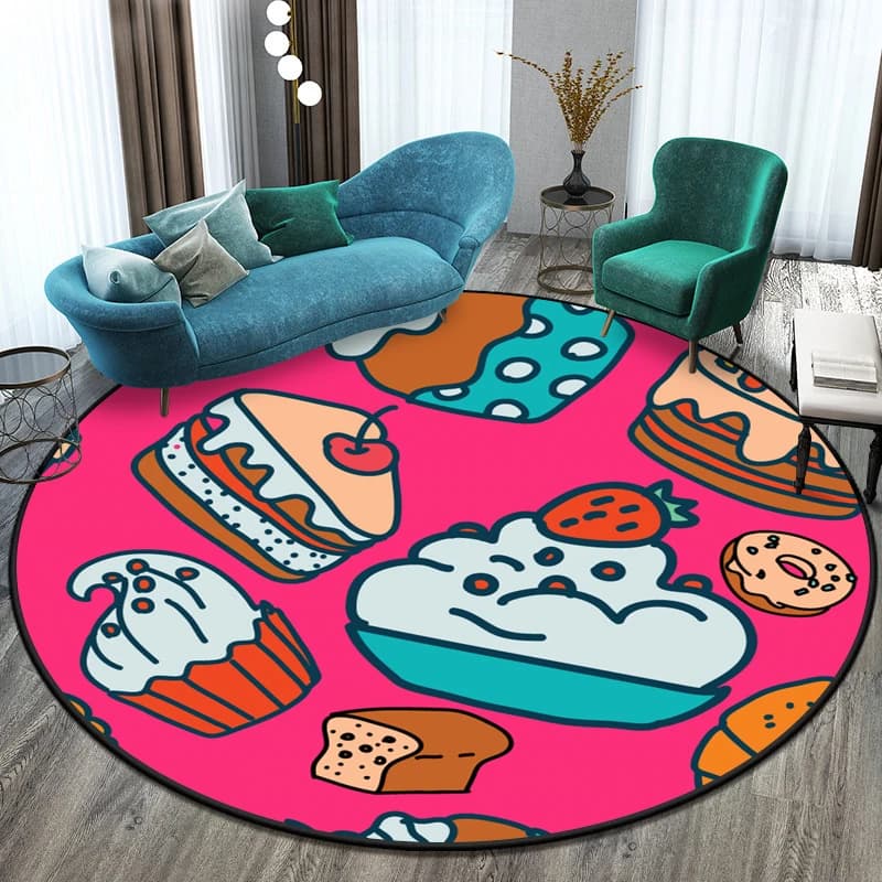 Tappeto rotondo con motivo a cartoni animati, tappetino per soggiorno, tappeto per area gioco dei bambini, tappetino per bagno, tappeto per zerbino.