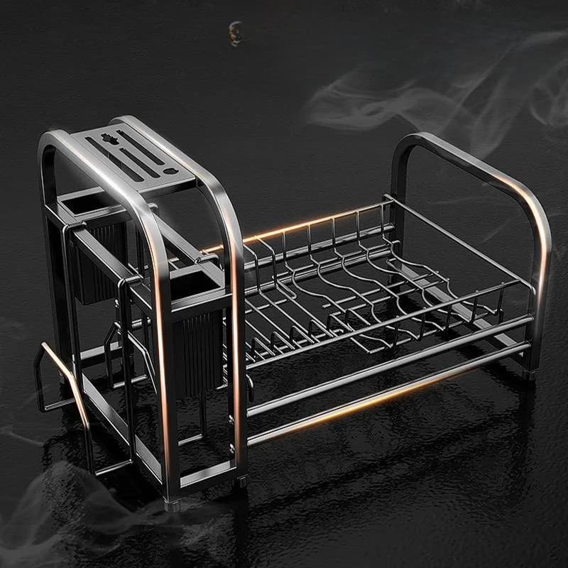 Scaffale Moderno e Semplice per Cucina, Scolapiatti Integrato per Ciotole e Piatti, Porta Coltelli, Porta Bacchette, Multifunzione da Appoggio