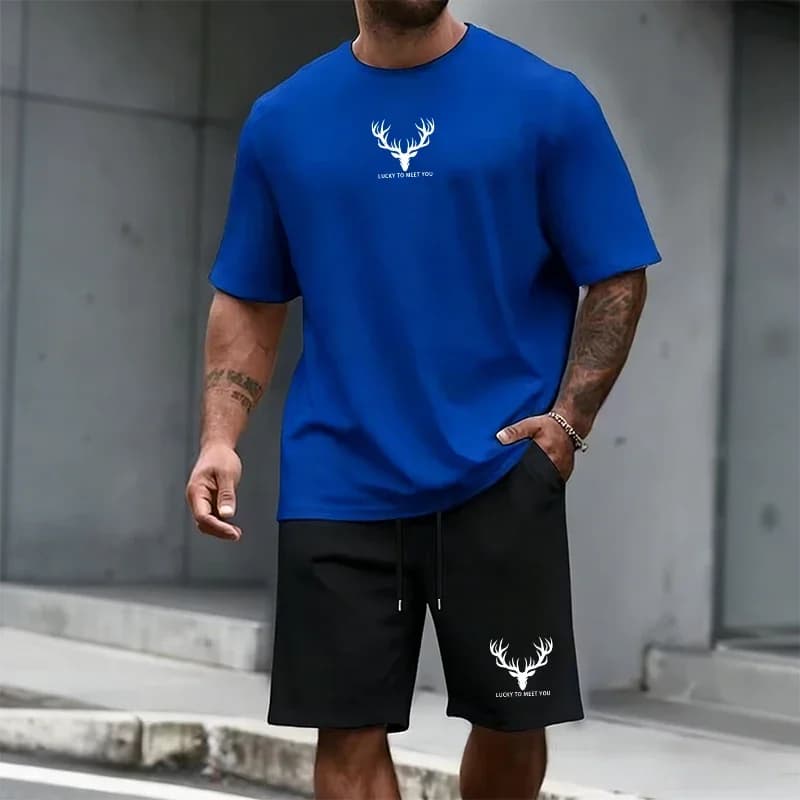 Summer Offer: High Quality Men's Set with Cotton T-shirt and Sports Shorts, Outfit Casual Fashion Urban With Short Sleeves