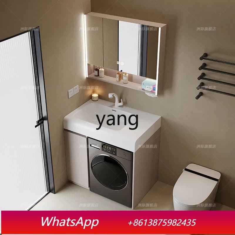 Mobile da bagno LHU, bagno con lavanderia integrata, lavabo, mobiletto a specchio per bagno