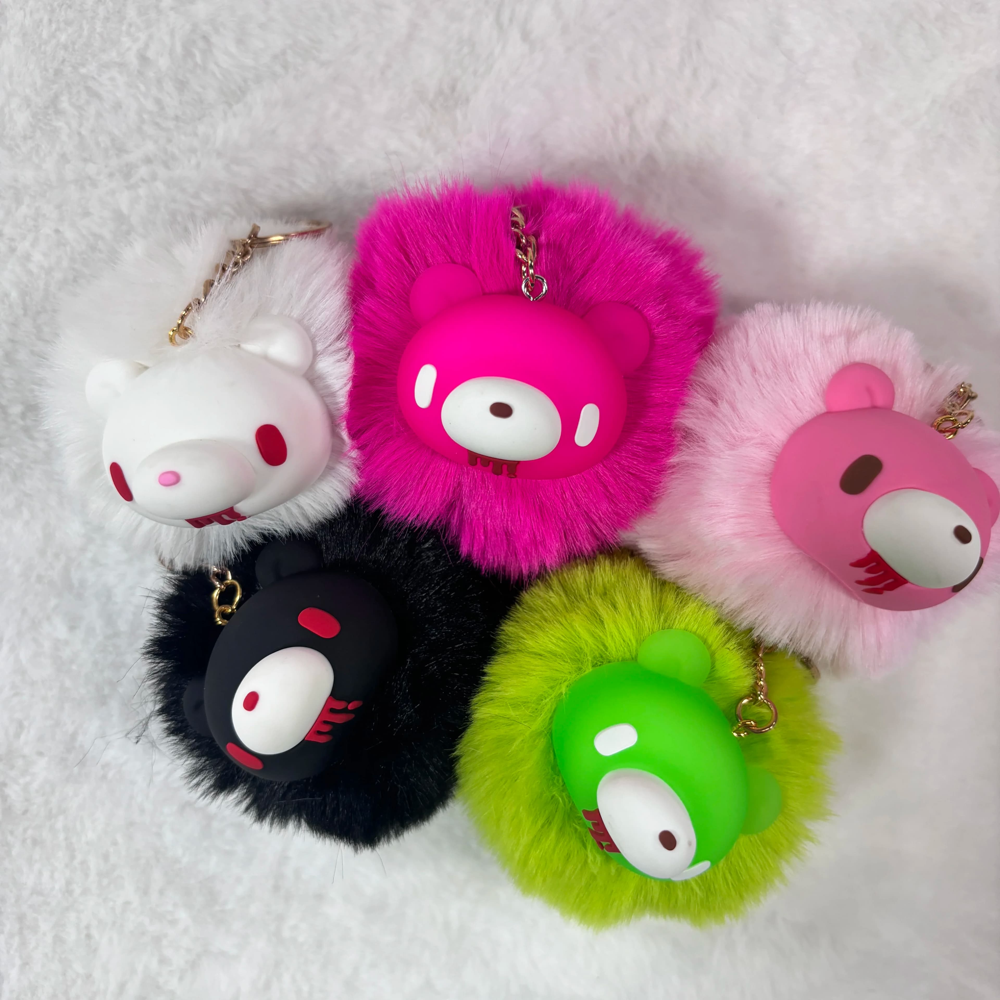 Cute Bear Keychains with Fluffy Pom-Poms - Vibrant colors, adorable bear heads, perfect for keys or bags