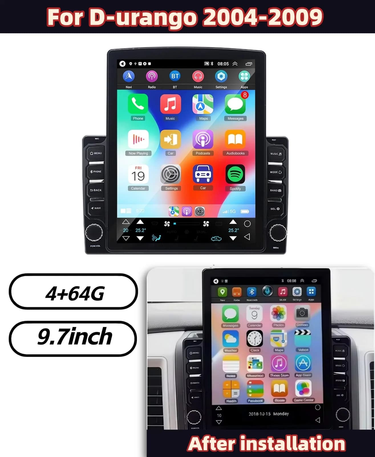 Autoradio from 9,7 inch 4 + 64G for D-urango 2004-2009 Android 13 Car navigation system Bluetooth control WiFi