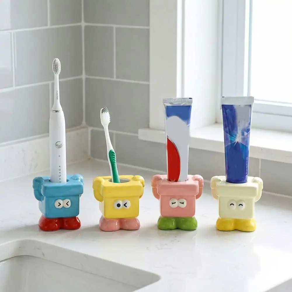 Portaspazzolino in Ceramica a Forma di Dopamina, Carino e Stabile, Porta Spazzolini Manuale Autoportante, Scaffale Decorativo per la Conservazione del Dentifricio
