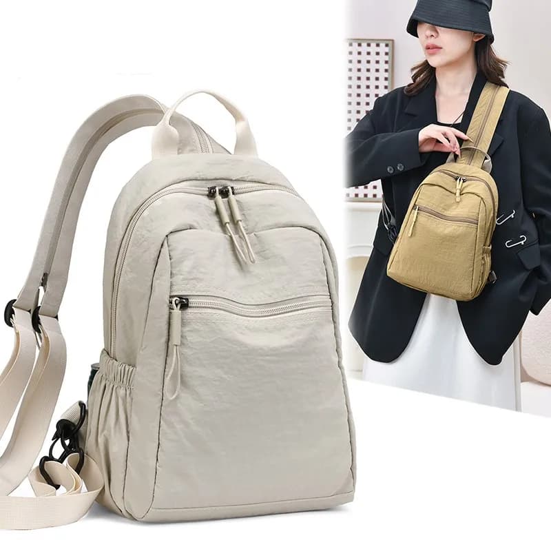 Zaino Leggero in Nylon per Donna, Borsa a Tracolla Multifunzionale Convertibile, Zaino Casual da Viaggio con Tasca per Bottiglia d'Acqua