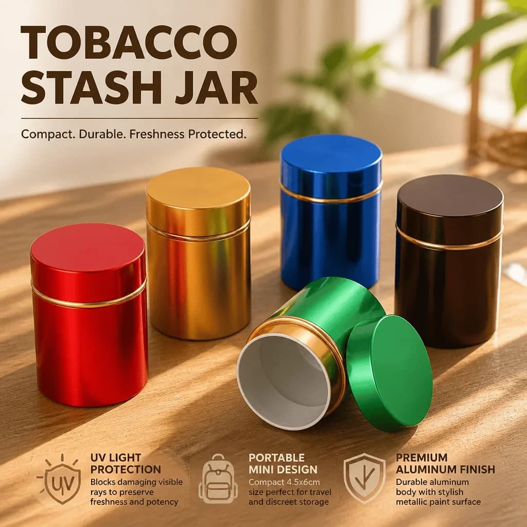 Premium Airtight Stash Jar Smell Proof Herb Container Aluminum Portable Mini UV Protection Tea Storage Box Spice Canister