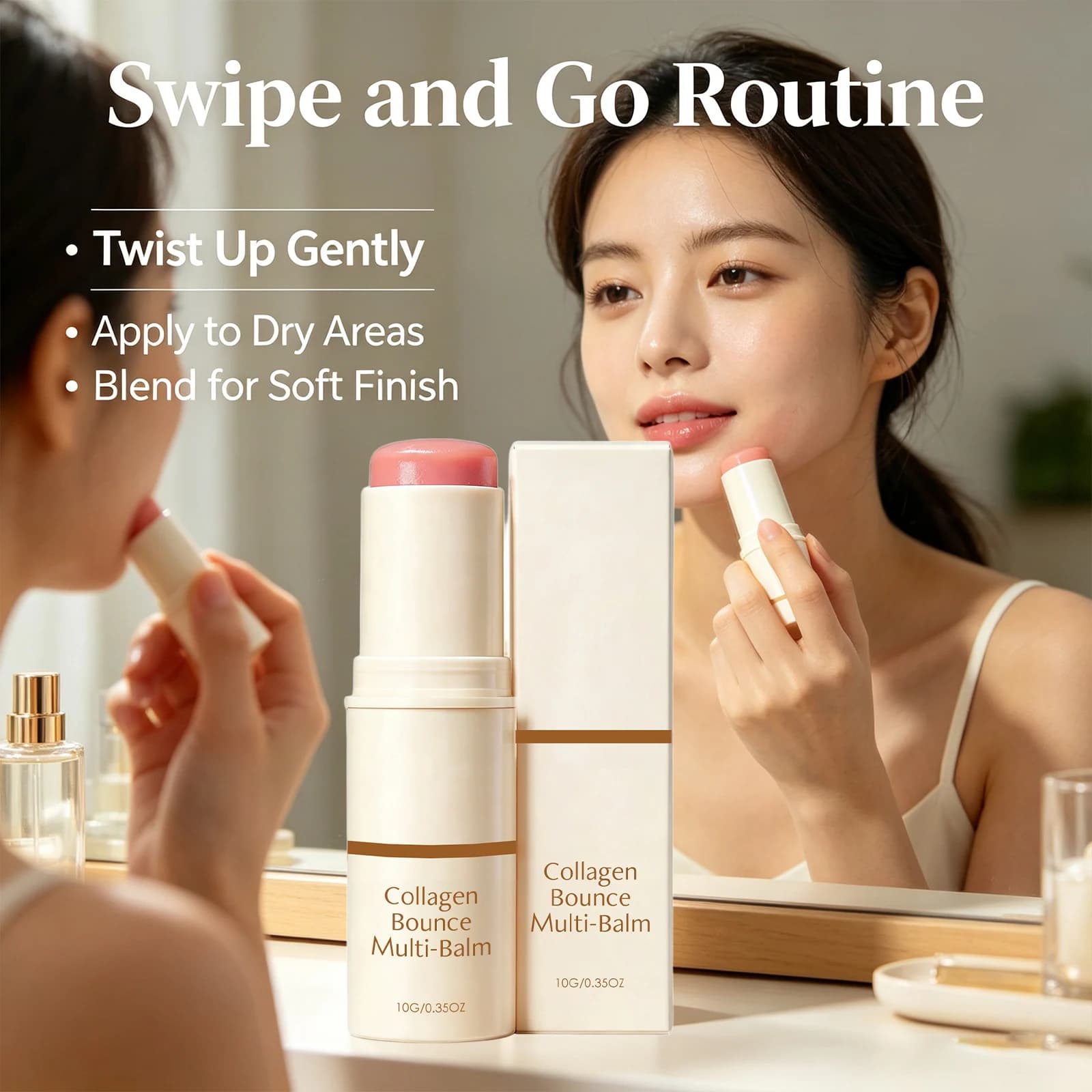 Collagen Bounce Multi‑balm Stick Soothing Skin Tightness Improve Dry Skin Enhance Skin Plumpness Long-Lasting Moisturizing Balm