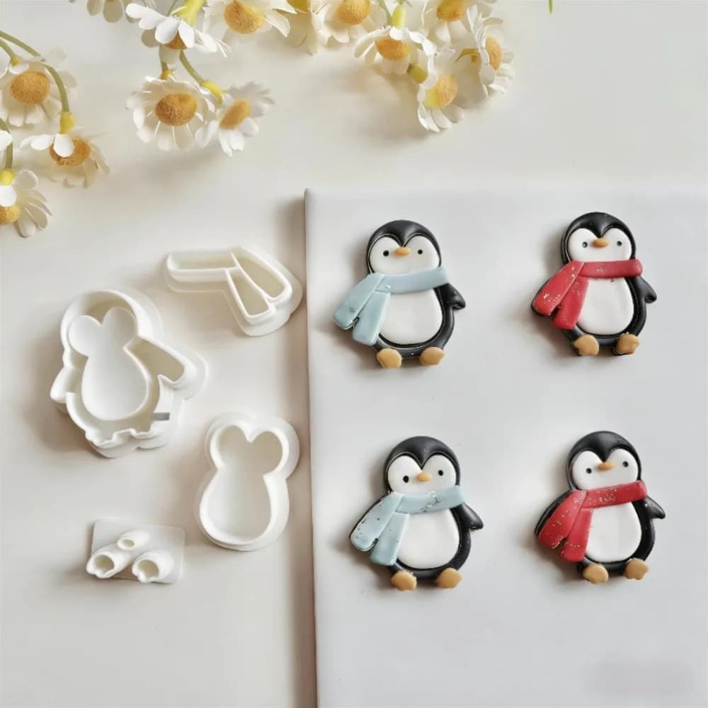 Set di 4 Formine per Argilla a Forma di Pinguino, Stampi Invernali per Orecchini e Ciondoli, Strumenti per Creazioni Fai-da-Te