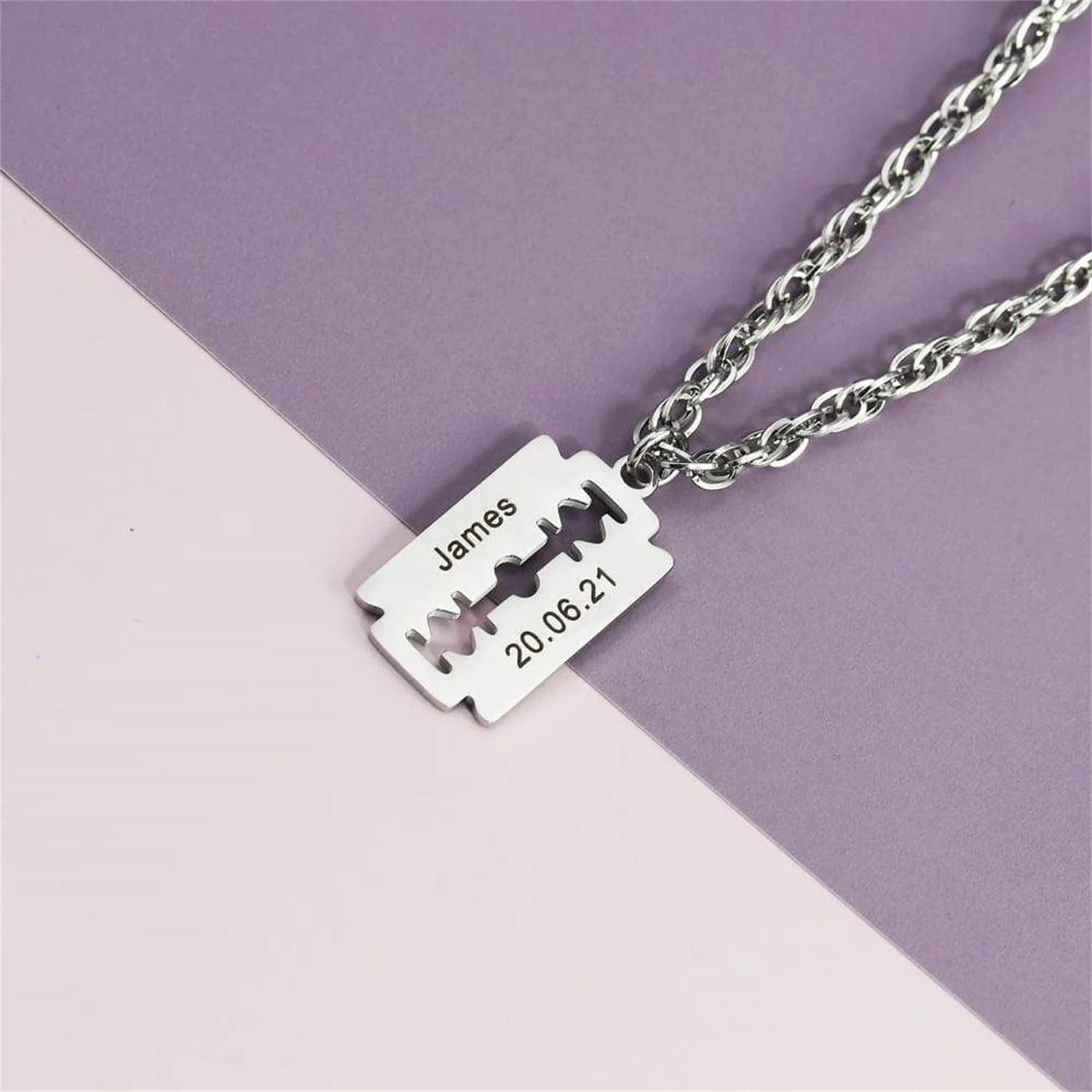 Regalo per la festa del papà Collana con lama di rasoio per uomo-Emo Mood Collana con nome inciso al laser Data Ciondolo Regali per la festa del papà per papà ragazzo