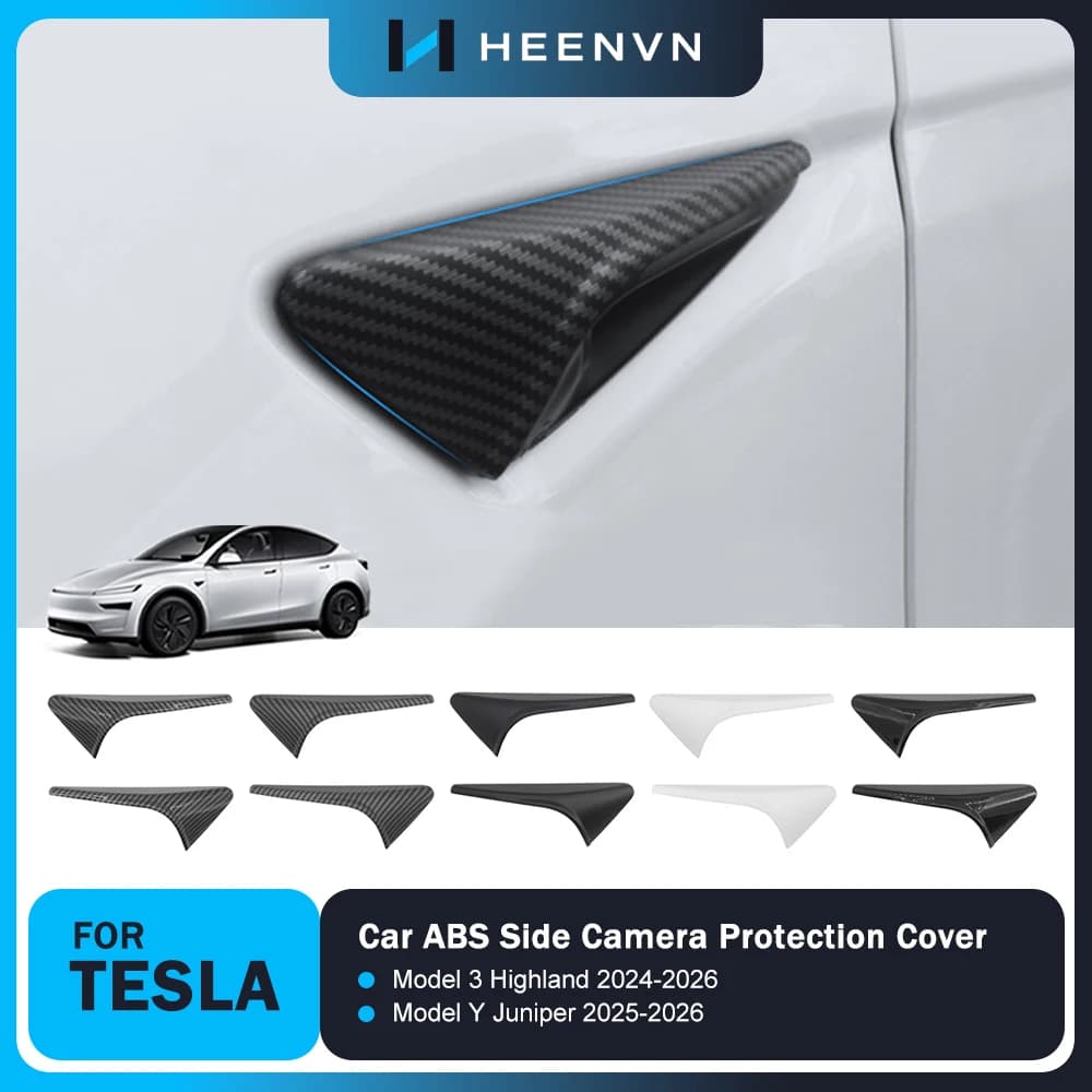 ABS Carbon Pattern Side Camera Cover For Tesla Model 3 Highland Model Y Juniper 2025 ABS Leaf Board Sticker Exterior Accessories