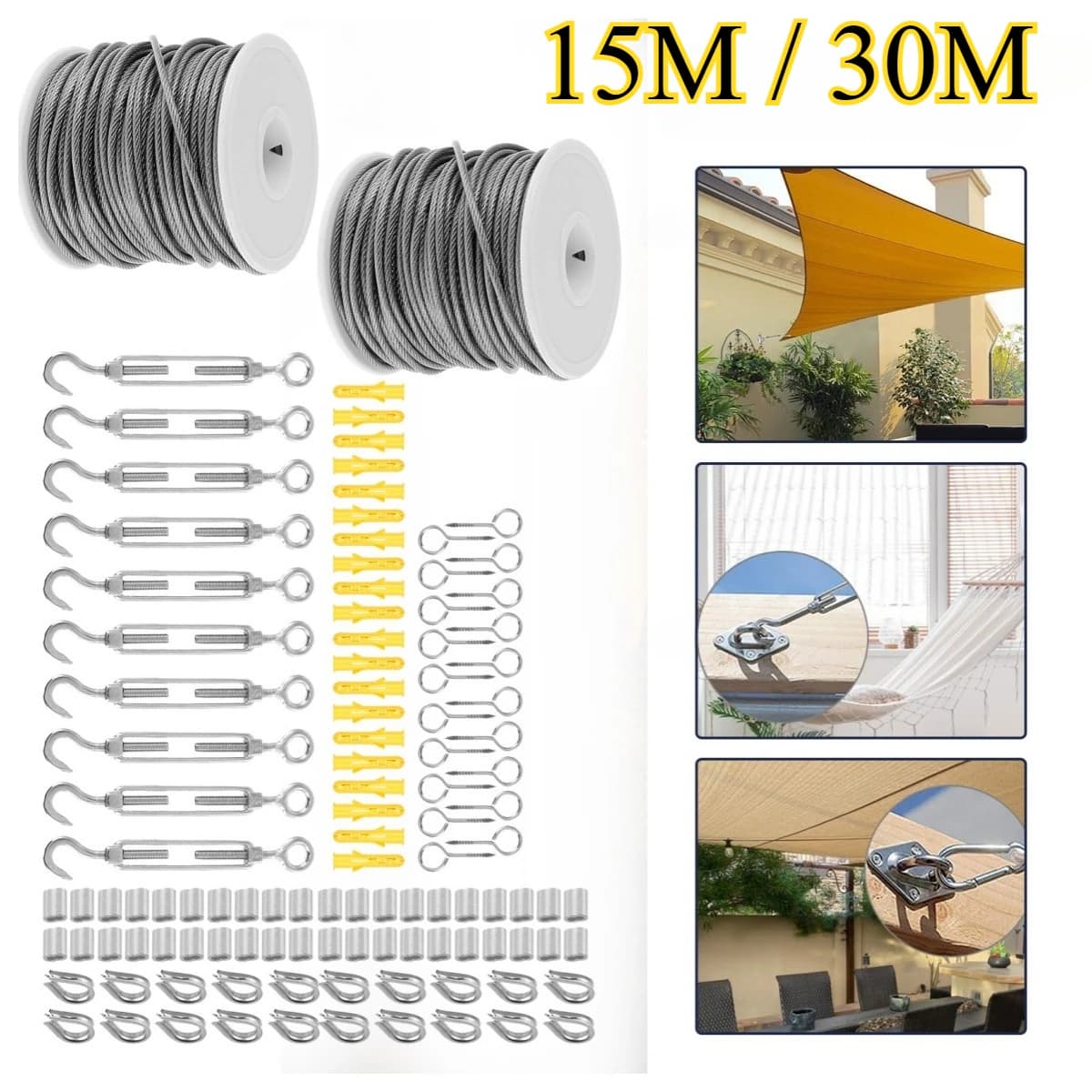 15/30M Cavo Corda Rivestito in PVC Acciaio Inossidabile 304 Heavy Duty Cavo da Giardino Cavo Ringhiera Filo Stendibiancheria Stringa di Luce Filo Appeso