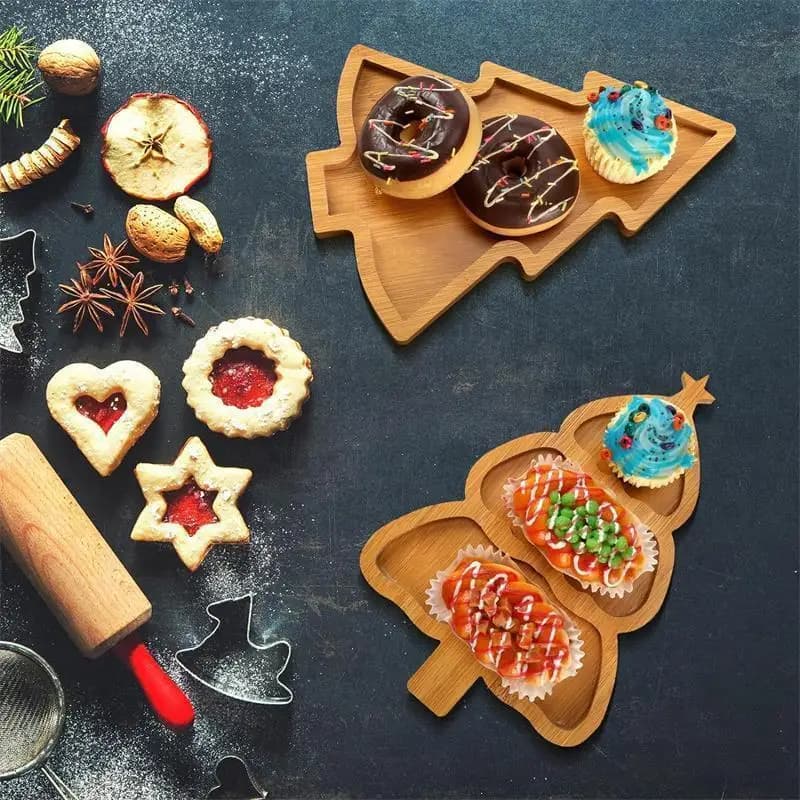 Vassoio in legno MDF Stoviglie natalizie Snack di frutta secca Piatti in legno multigriglia Piatti di frutta per la casa Piatti di fast food per ristoranti