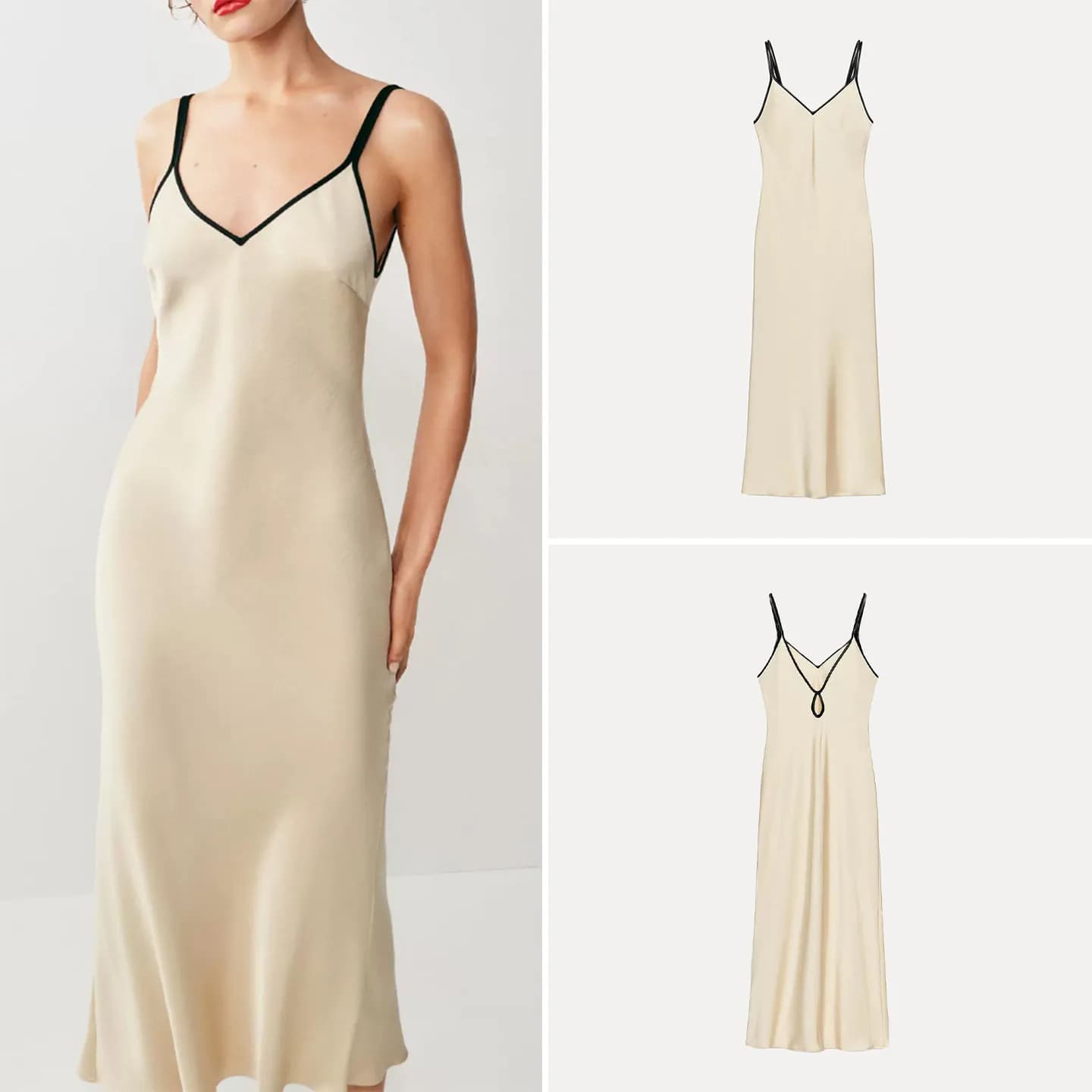 Summer 2026 Women's Fashion Color Block Satin Feel Dress with Lace Trim V Neck Sleeveless Daily Wear Elegant Draped Gown