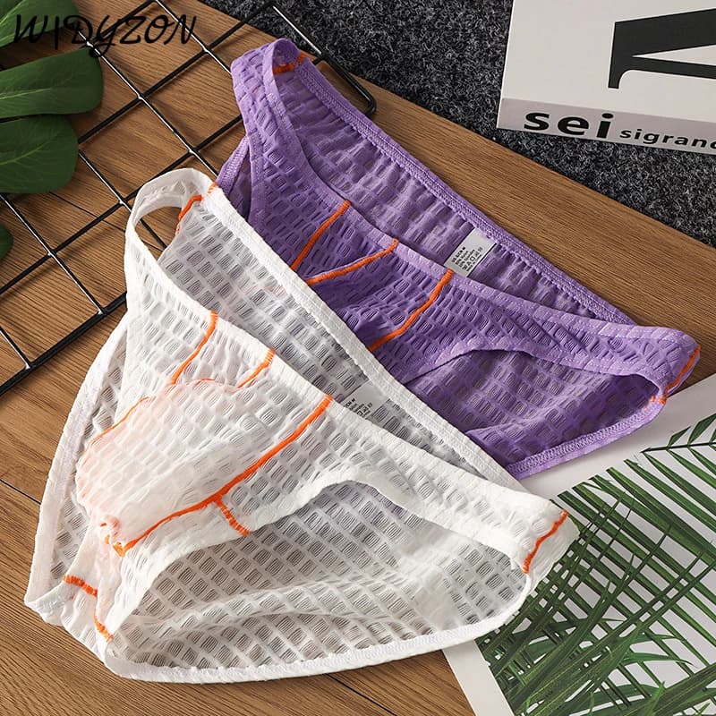 Slip sexy da uomo Intimo Slip traspiranti in pizzo Mutande U Pouch Seta di ghiaccio Ropa Interior Hombre Slips Sissy Mutandine Cuecas