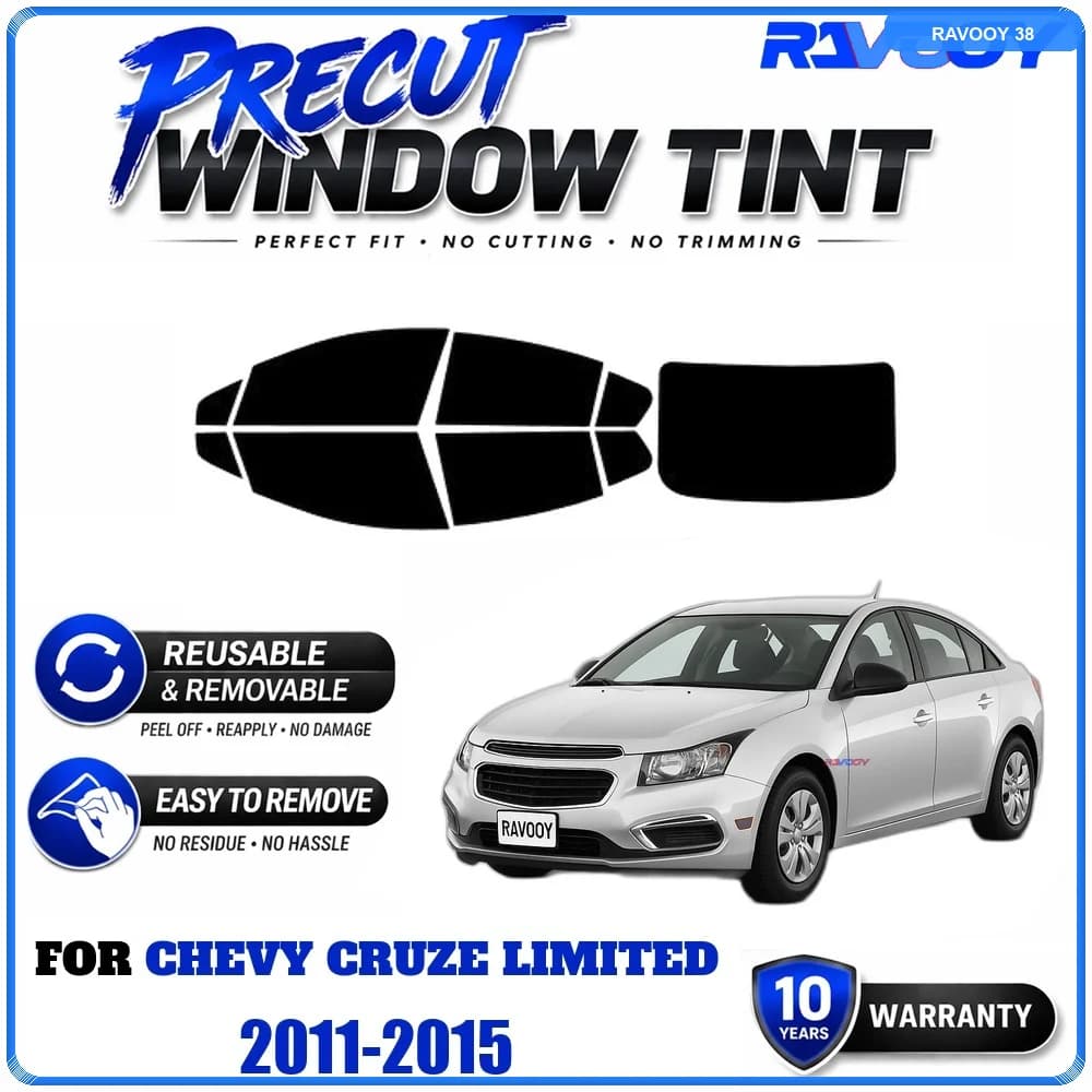 RAVOOY Precut Window Tint, Reusable Removable EPU Film, Custom Fit for Chevy Cruze Limited 2011-2015, UV Heat Protection