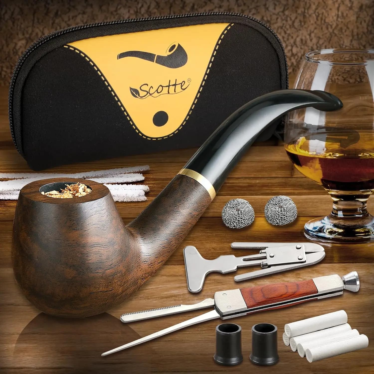 Confezione regalo e accessori per pipa da fumo con radice di legno di ebano fatta a mano con pipa da tabacco