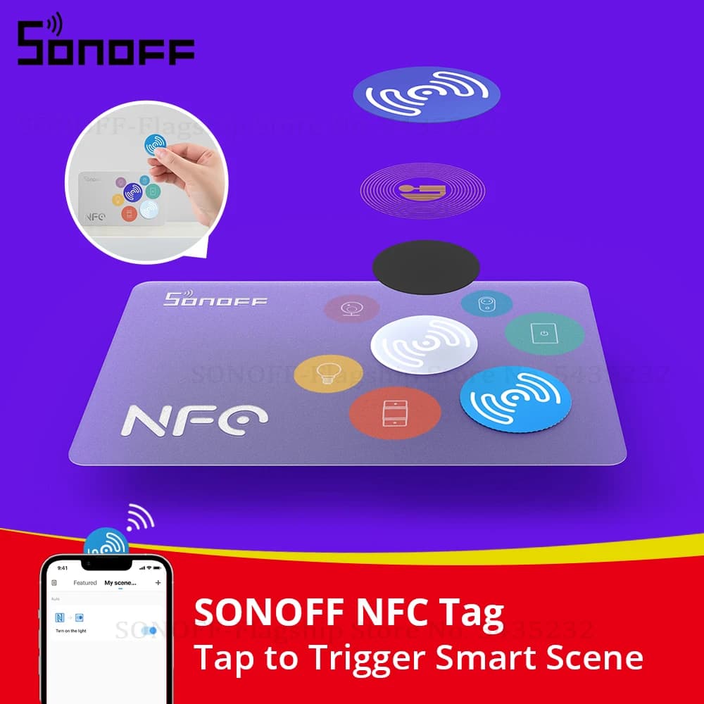 SONOFF NFC Tag Ntag215 Adesivo 13.56MHz Etichetta Universale 18mm Ultraleggera per Automazione e Scenari Intelligenti con Attivazione a Tocco