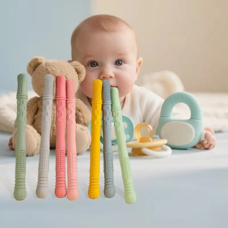 Bastone molare cavo in silicone Tubo per dentizione neonato Giocattolo molare Regalo Massaggiagengive in paglia Giocattolo per bambini Morbido