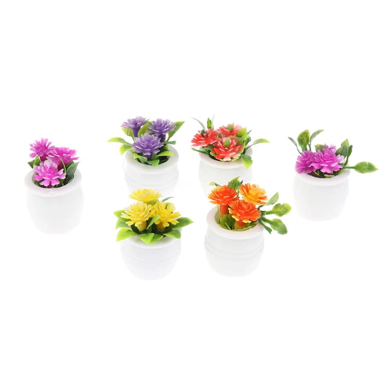 【P】3pcs Random 1:12 Dollhouse Miniature Green Plant In Pot Simulation Potted plants