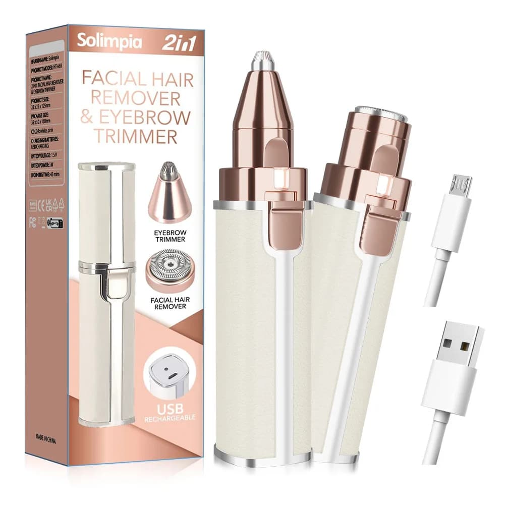 Electric Epilator 2-in-1 Women's Solimpia, Portable Indorary Depilator, Female Razor, Eyebrow Modeller, Trimmer for Face and Ask