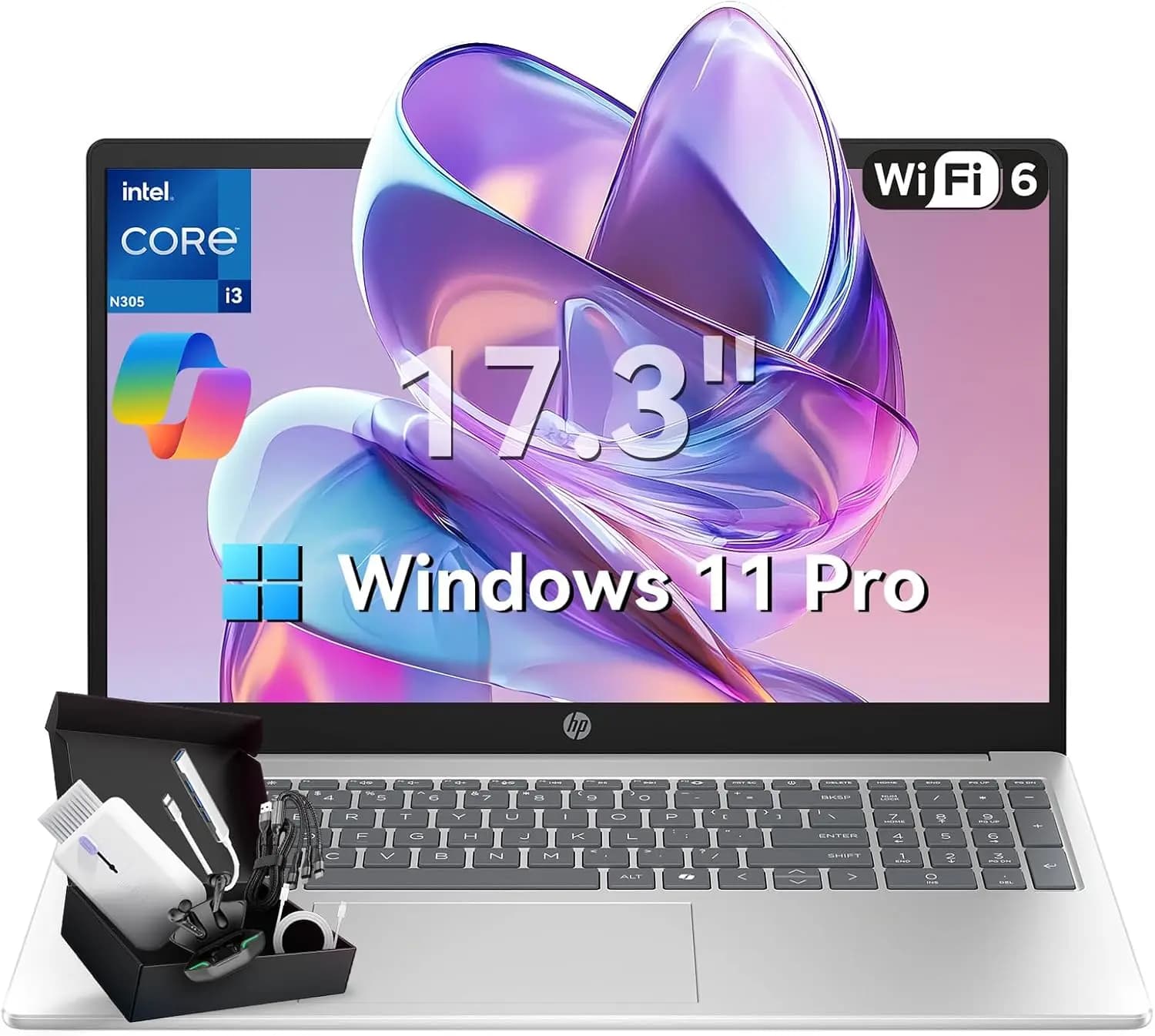 Laptop HP 17.3 FHD Intel Core i3-N305 16GB RAM 1TB SSD Windows 11 Pro Wi-Fi 6 Bluetooth Webcam Batteria 9.5H