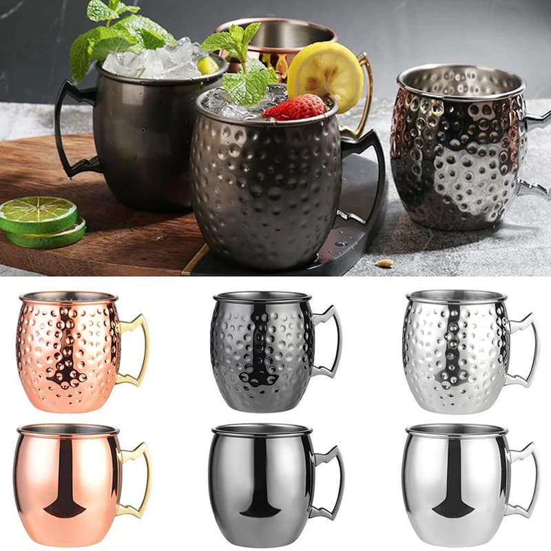 1 pz 530 ml in acciaio inossidabile moscou mulo tazza cocktail tazza di vino martellato rame tazze di birra tazza di caffè tazza di latte stoviglie all'aperto