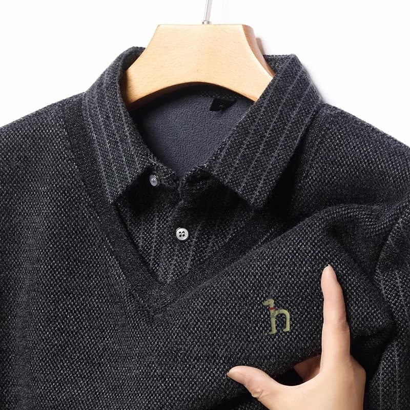 T-shirt a maniche lunghe in due pezzi finta con risvolto da uomo di marca di lusso Inverno Nuovo cane Stampa peluche Maglione ispessimento Top da uomo d'affari