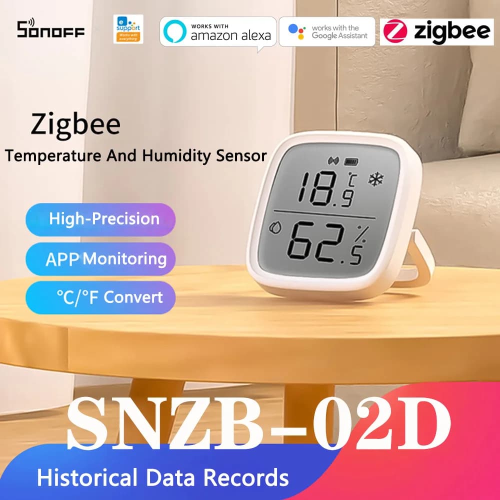 Zigbee SONOFF SNZB-02D LCD Smart Temperature Humidity Sensor Remote Monitor in real time for smart home via Ewelink Alexa Google