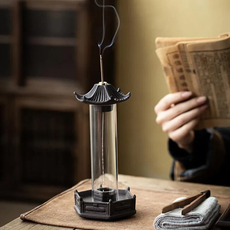 Creativo ceramica Pagoda Stick porta incenso copertura trasparente bruciatore Aromatheray Base di incenso per uso domestico decorazioni per la casa