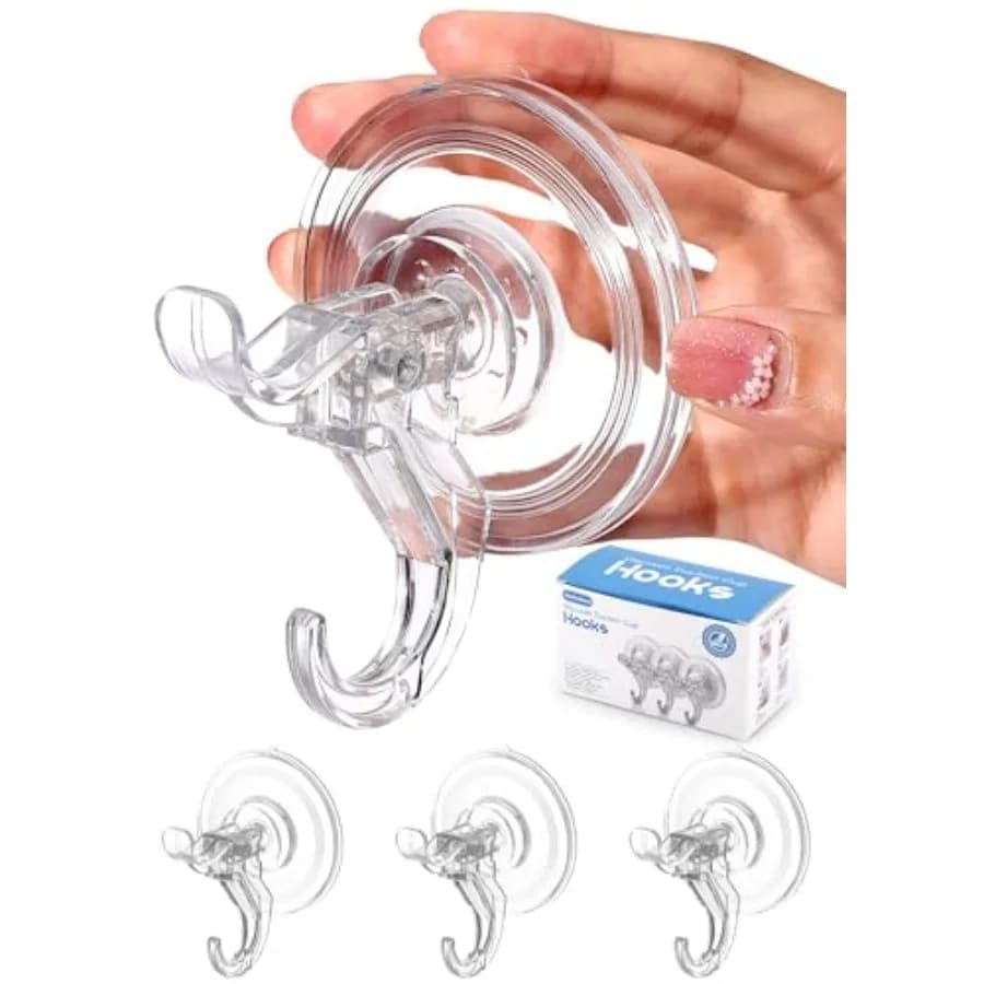 3 Pack Suction Cup Hooks, Clear Suction Cup Hanger, Removable Small Suction Cups for Shower, Bathroom, Glass, Door, Windows, Ki