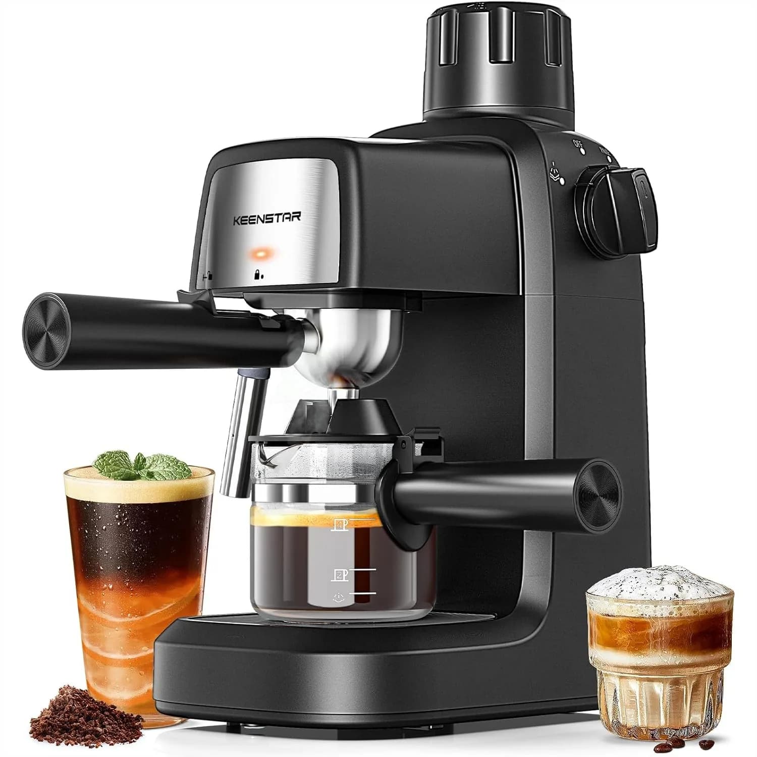 Macchina per Espresso 3.5 Bar con Montalatte, Caffettiera Compatta 800W per Cappuccino e Latte, Macchina per Espresso 4 Tazze con