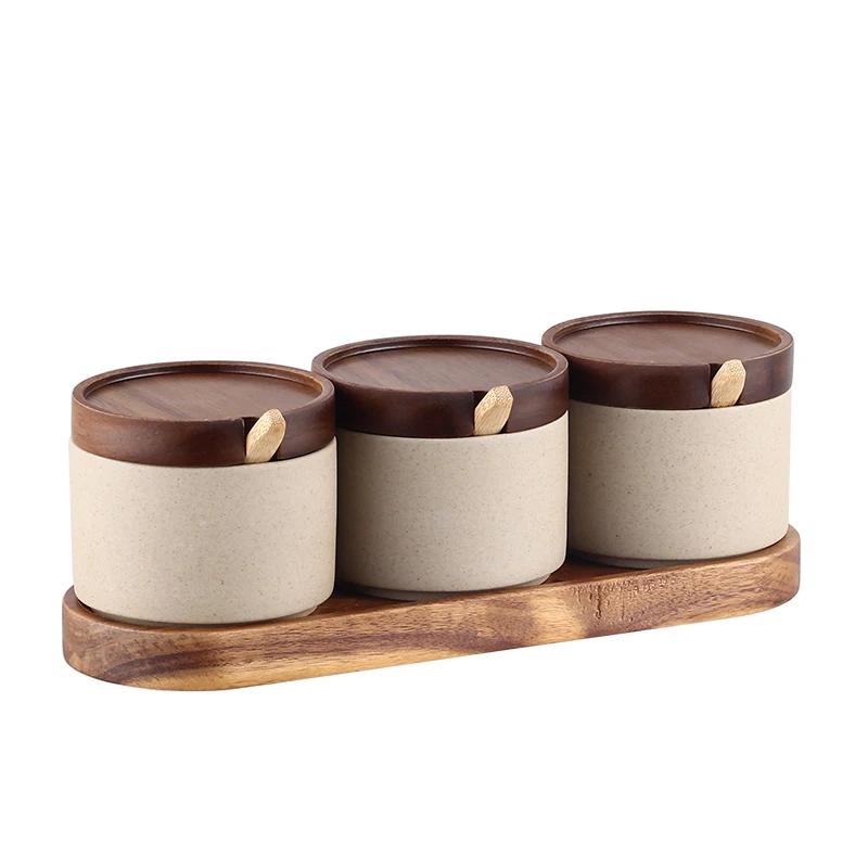 Set di barattoli di condimento in ceramica moderna, barattolo di zucchero, sale, peperoncino con coperchio, scatola di conservazione degli alimenti, contenitore per condimenti da cucina, contenitore da cucina Nuovo