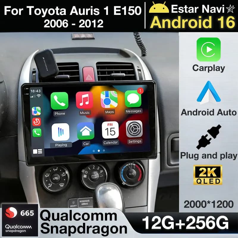 Autoradio Android 16 Wireless Carplay per Toyota Auris 1 E150 2006-2012 con Video 4G LTE 5G WIFI DSP 2din Multimedia GPS