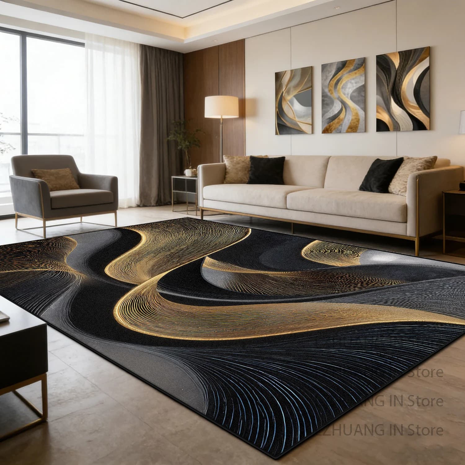 Tappeto Moderno di Lusso Astratto per Soggiorno, Decorazione Camera da Letto, Antiscivolo, Morbido, Facile da Pulire, in Velluto Corto