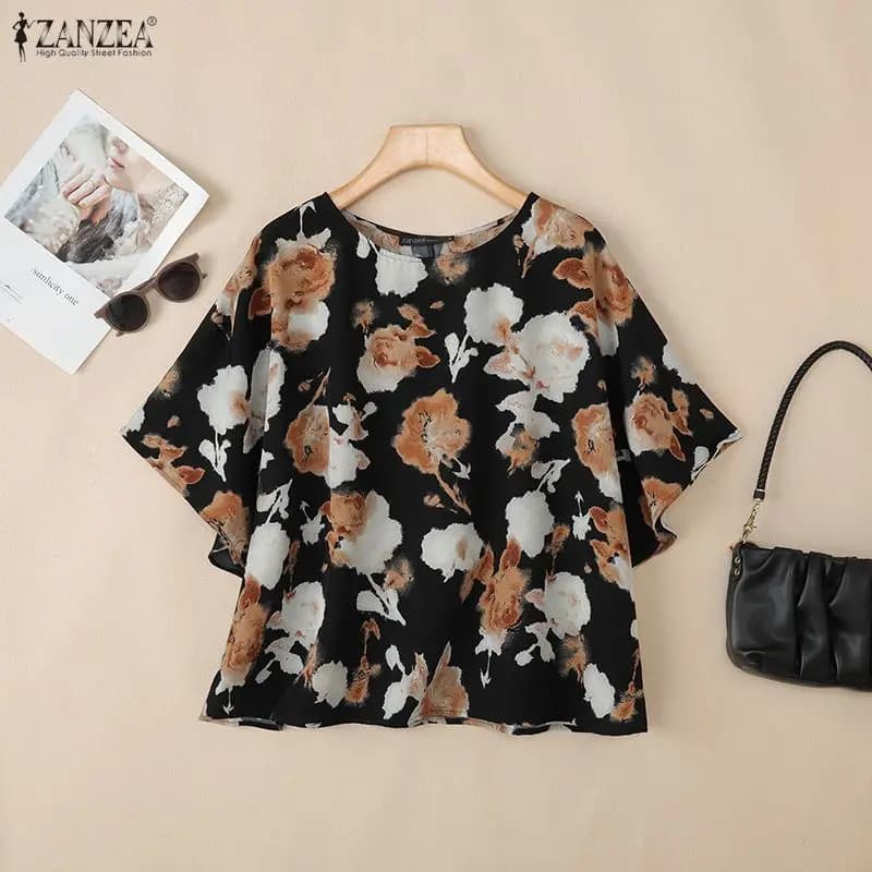 Camicette Floreali da Donna Eleganti con Scollo a O e Maniche a Campana, Bluse Casual Larghe ZANZEA 2026 Primavera Estate Top Donna