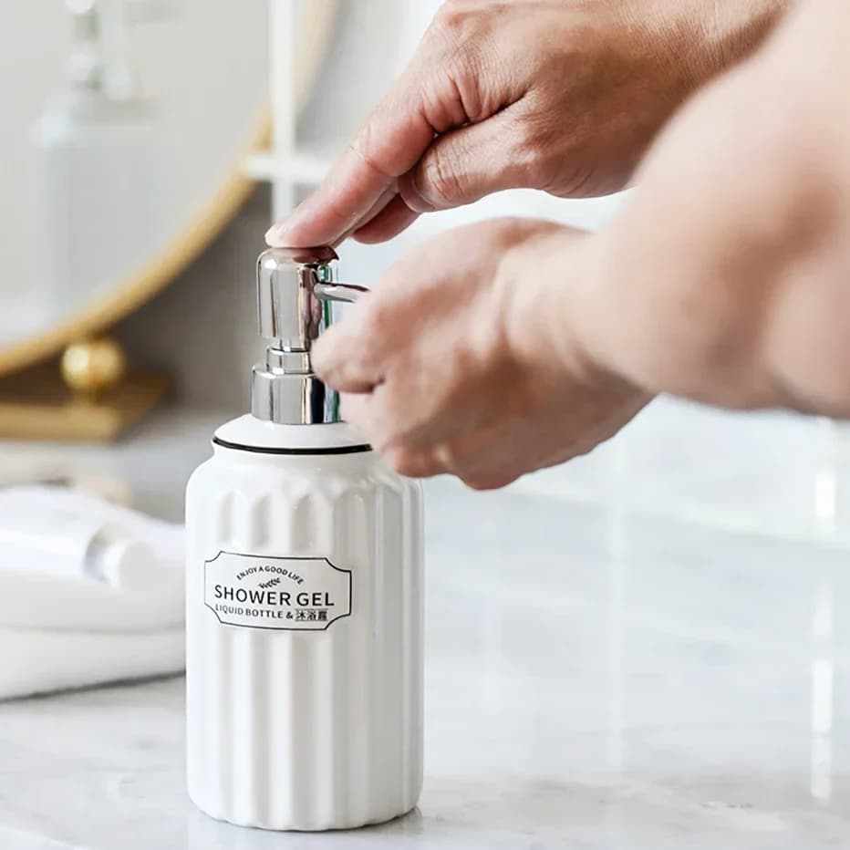 350ml for Shampoo and Shower Dispenser Ceramics Hand Sanatizer Empty Pump Bottle Bathroom Containers Liquid Soap Dispensers Set