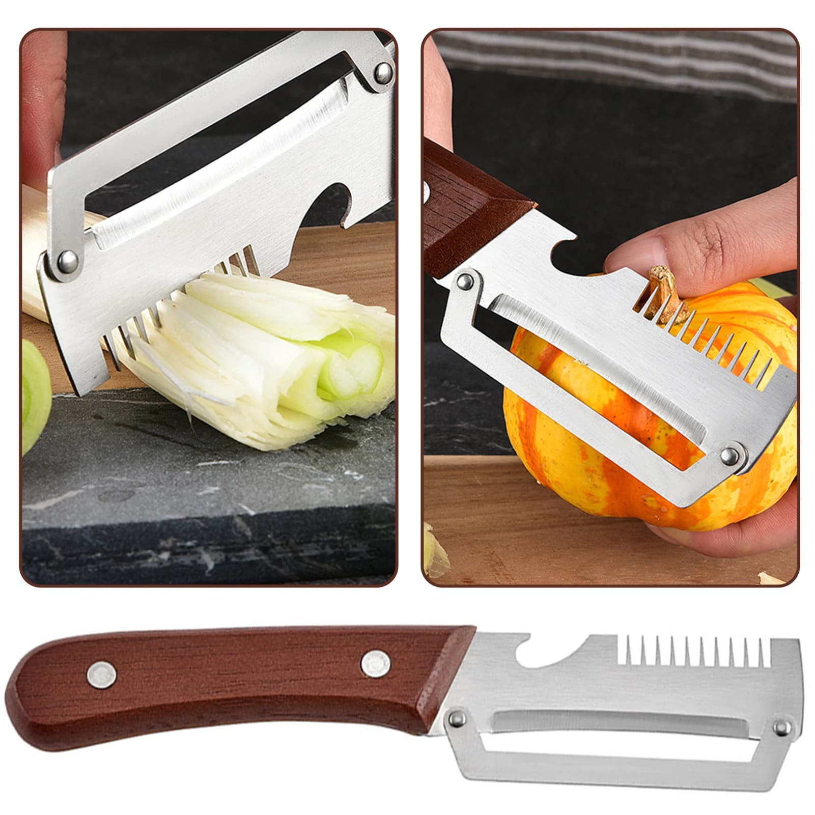 Pelapatate/grattugia/apribottiglie, pelapatate con manico in legno 2 in 1, utensile da cucina versatile con lame in acciaio inossidabile ultra affilate