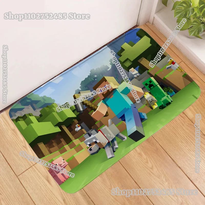 Flannel carpet with Pixel Block pattern, non-slip, for game Miner Craftes, for door, kitchen, bathroom, bath mats, toilet mat, kitchen mats