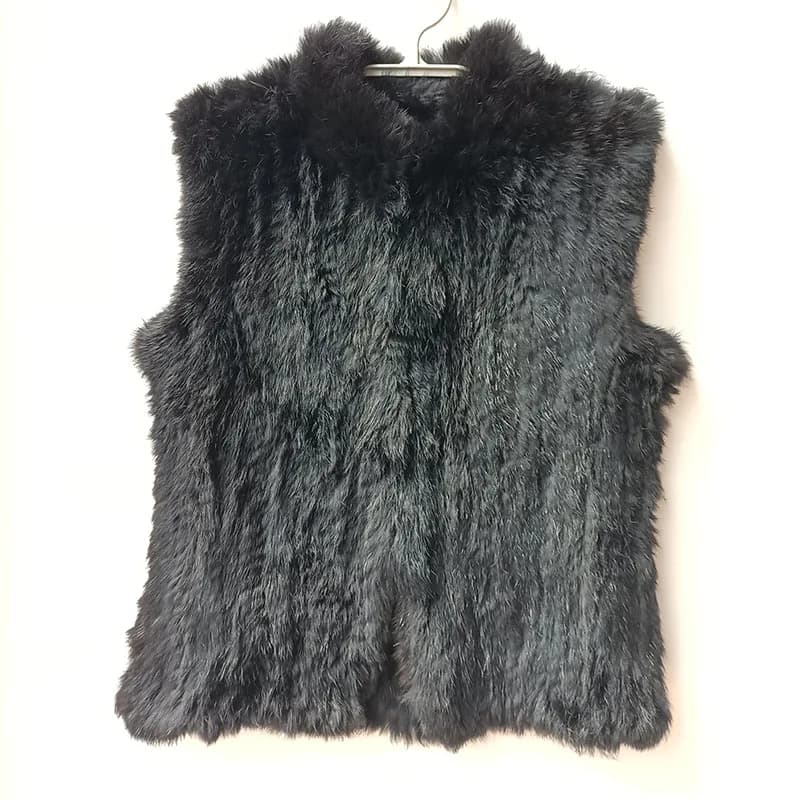 2023 inverno nero lavorato a maglia vera pelliccia di coniglio Gilet donna spessa moda senza maniche caldo Gilet di pelliccia di coniglio genuino