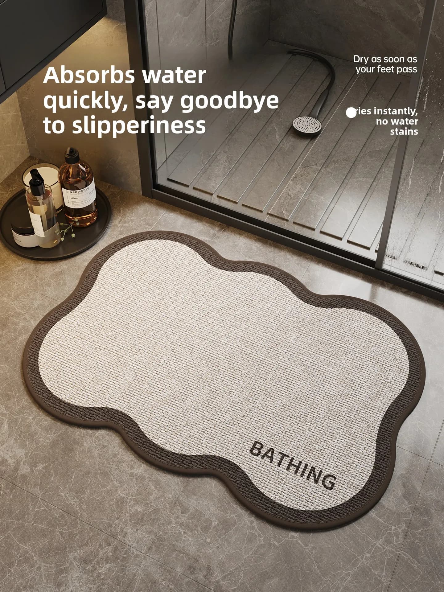 Batoom Rug Batoom Absorbent Mat Toilet Entrance Anti-slip Foot Pad Woven Qui Dry Carpet l Rubber hine Knitted