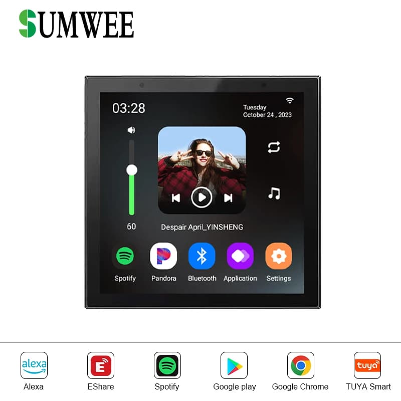 Home WIFI Smart Audio amplificatore da parete Android 11 TUYA lettore musicale Bluetooth da 4 pollici Sistema audio di musica di sottofondo altoparlante da soffitto