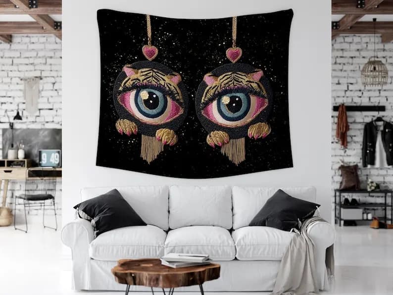 Tiger Eyes Dreamcatcher Tapestry Wall Art Psychedelic Animal Eye Decor Boho Chic Living Room Bedroom Wall Hanging Unique Art