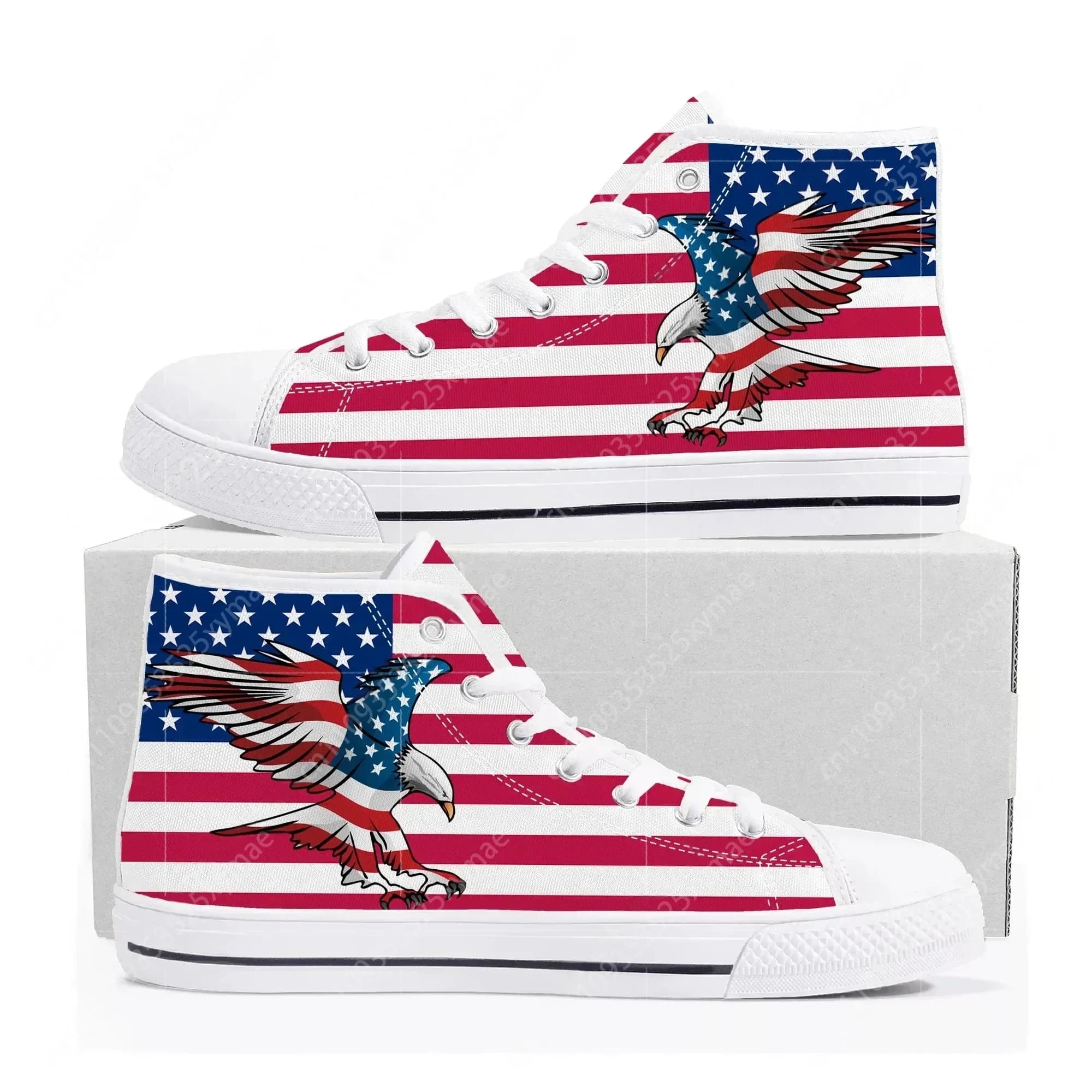Funny USA Flag American Red Blue White Art High Top Sneakers Mens Womens Teenager Canvas Sneaker Casual Couple Shoes Custom Shoe