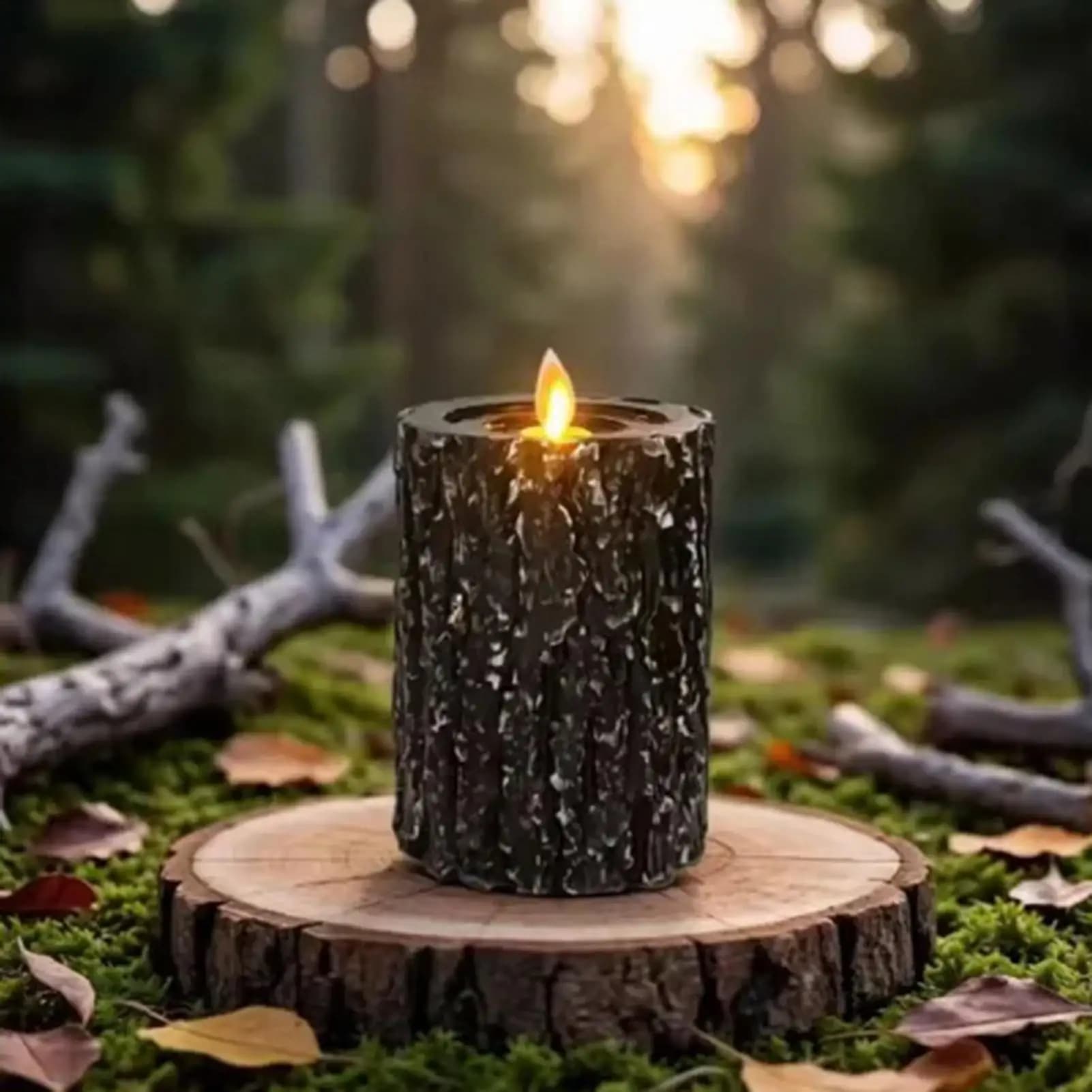 Flameless Candles With Remote 3 Pieces LED Flameless Tree Stump Decoration With Timer Battery Operated Candle For Outdoor