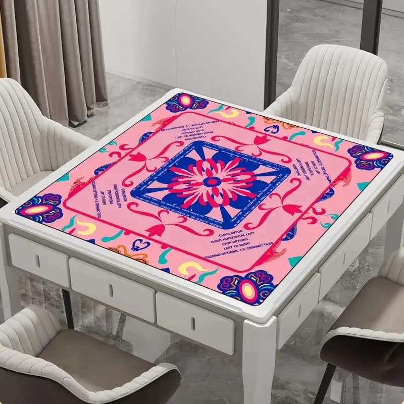 VIKAMA Ethnic Floral Rubber Mahjong Pad Anti Slip Foldable Desktop Mat American Mahjong Poker Domino Table Mat Home Game Decor