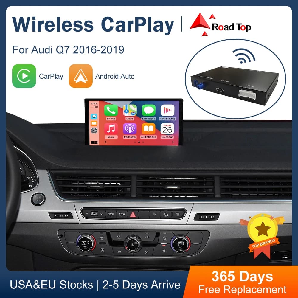 Road Top Wireless CarPlay Decoder Android Auto Interface per Audi Q7 2016-2019 con funzioni di gioco per Auto AirPlay Mirror Link