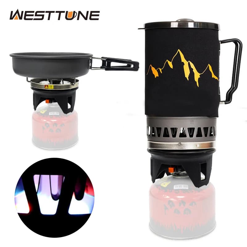 WESTTUNE Outdoor cooking system Camping propane kitchen equipment with heat exchanger Portable gas burner for picnic emergency use