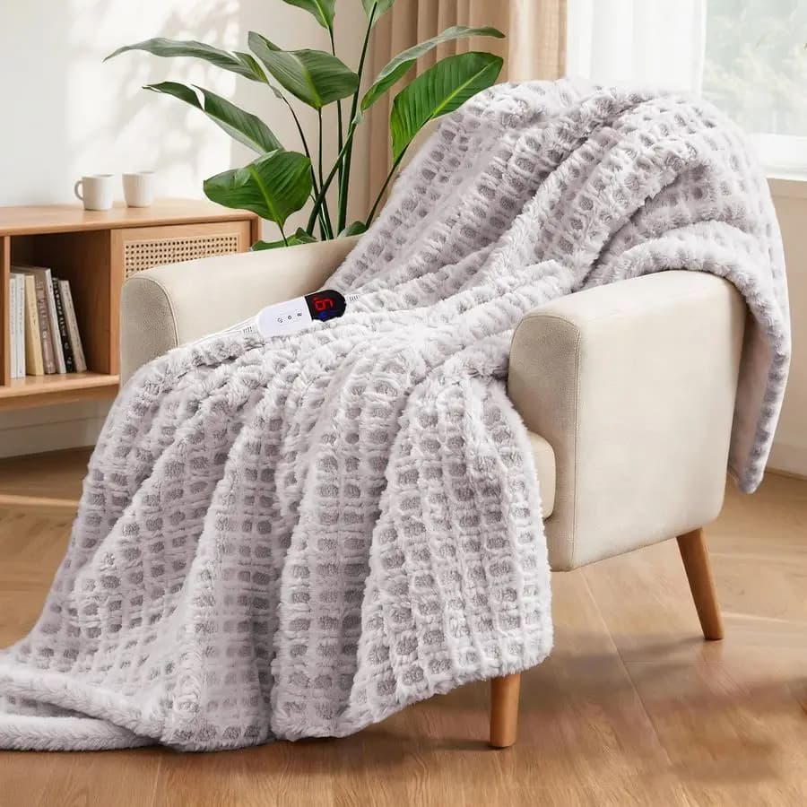 Coperta Elettrica Riscaldante 50x60 con 6 Livelli di Calore e 4 Impostazioni Timer, in Finta Pelliccia Ultra Morbida e Sherpa, Certificata ETL, Protezione da Surriscaldamento