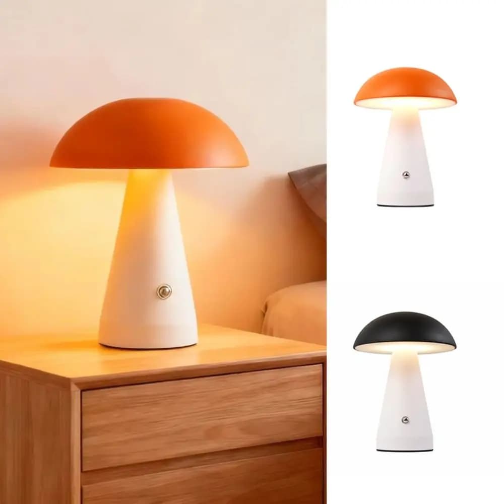 Lampada a Forma di Fungo con Attivazione Touch, Ricaricabile USB, Illuminazione Estesa, Lampada da Tavolo LED Dimmerabile con 3 Colori